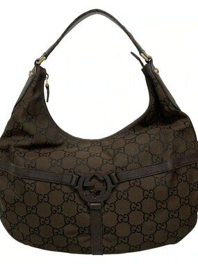GUCCI Interlocking G/GG 257292 Dark Brown Black Jacquard Leather Shoulder Bag